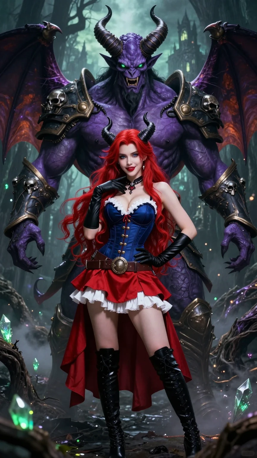 Seductive Red Demoness with Purple Demon Lord