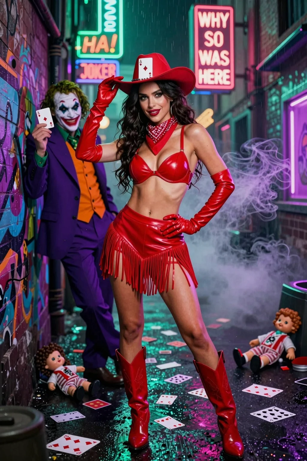 Cowgirl in Red Leather Meets Joker Alley