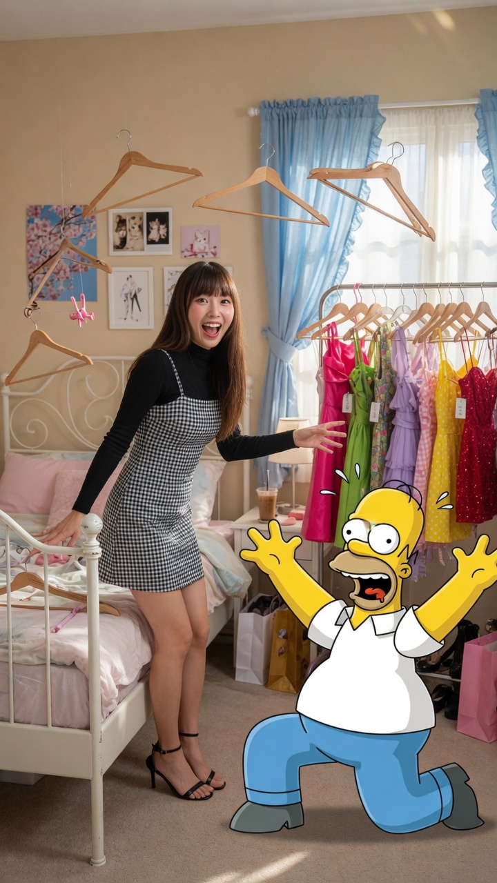 Excited Asian Girl Meets Homer Simpson