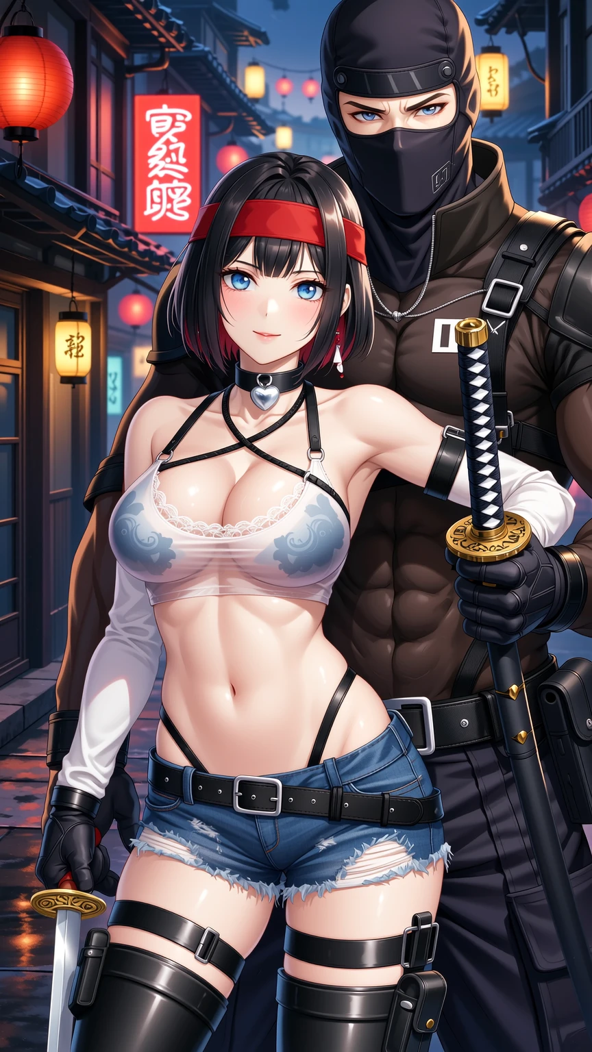 Neon Alley Seduction Sheer Top and Balaclava Intruder