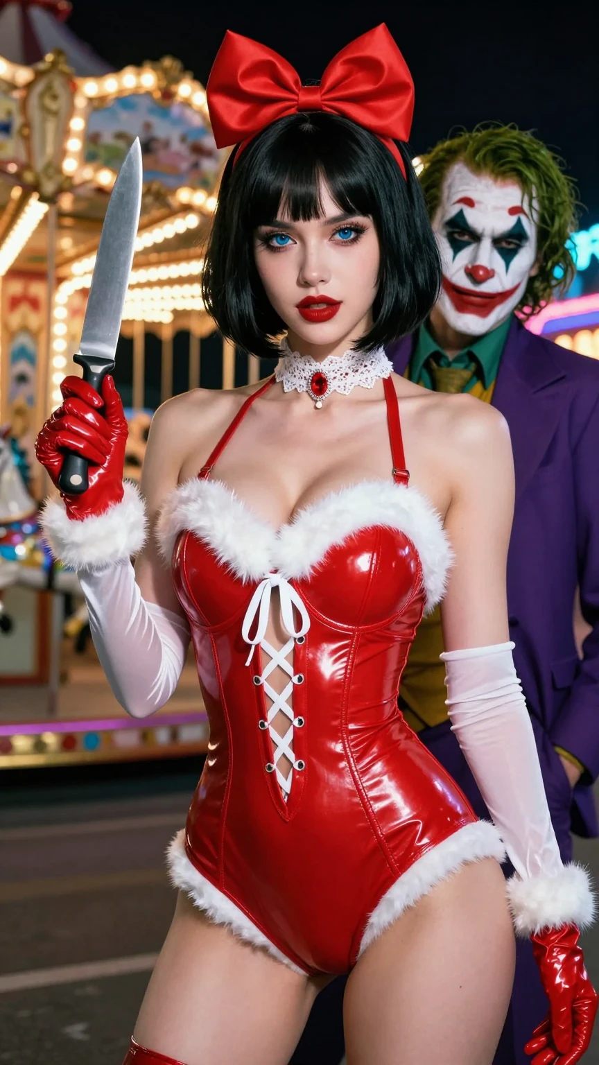 Sexy Mrs Claus with Joker at Carnival