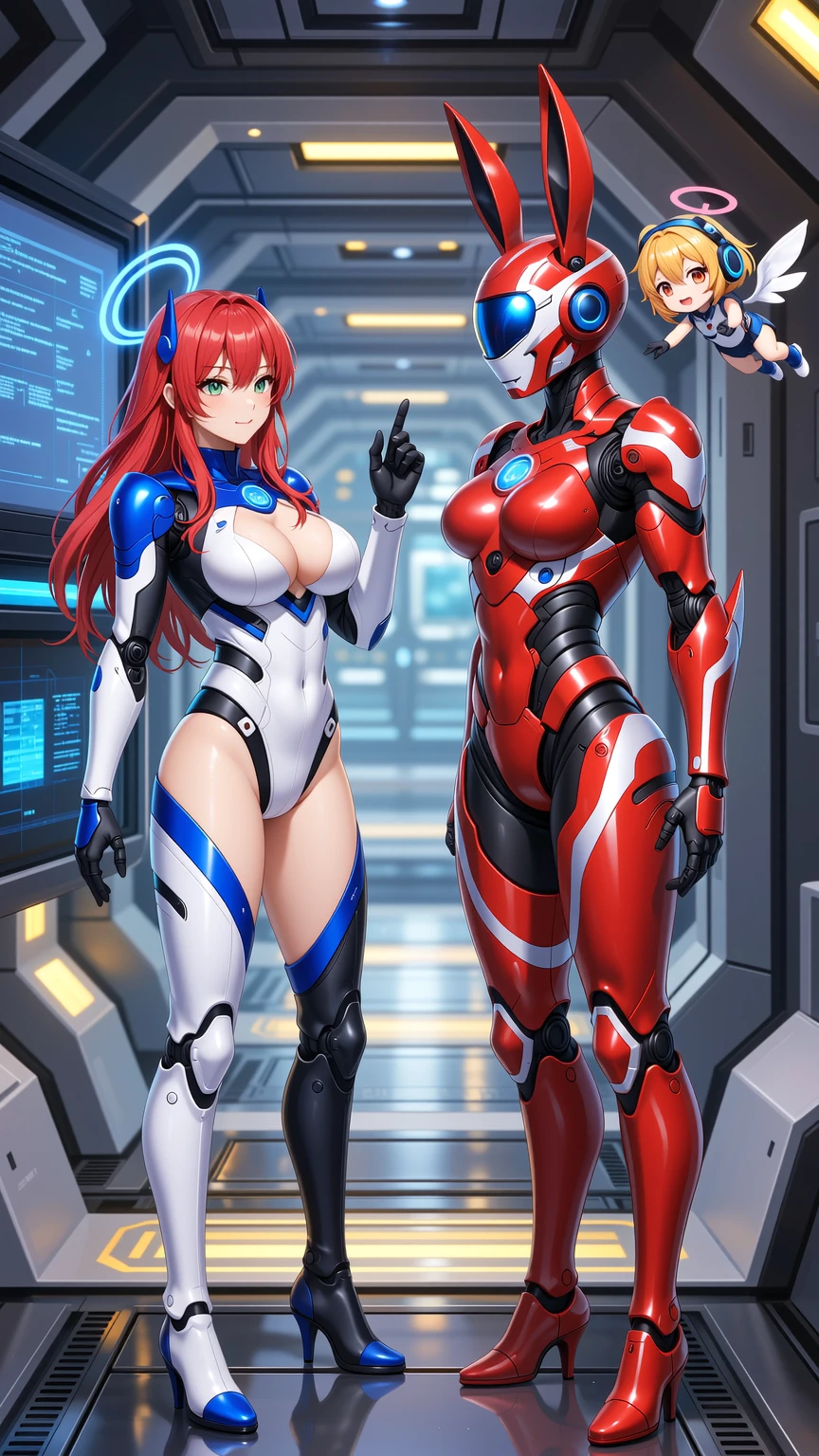 Redhead and Bunny Robot Duo