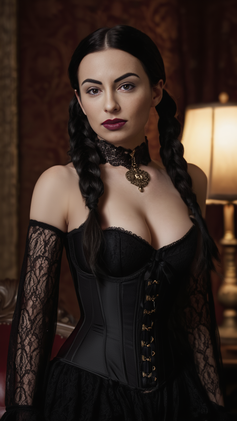 Velvet Temptation: Gothic Corset Elegance in Candlelit Interiors