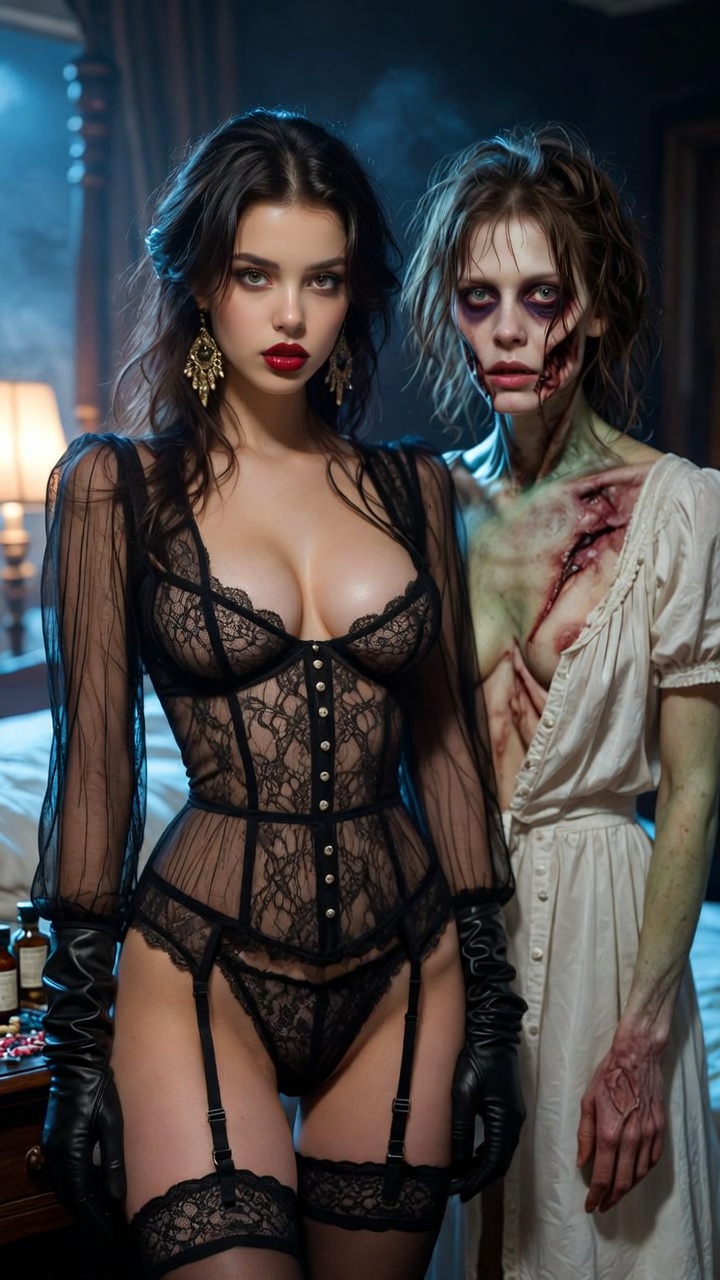 Seductive Beauty and Terrifying Zombie Companion Bedroom Horror Series
