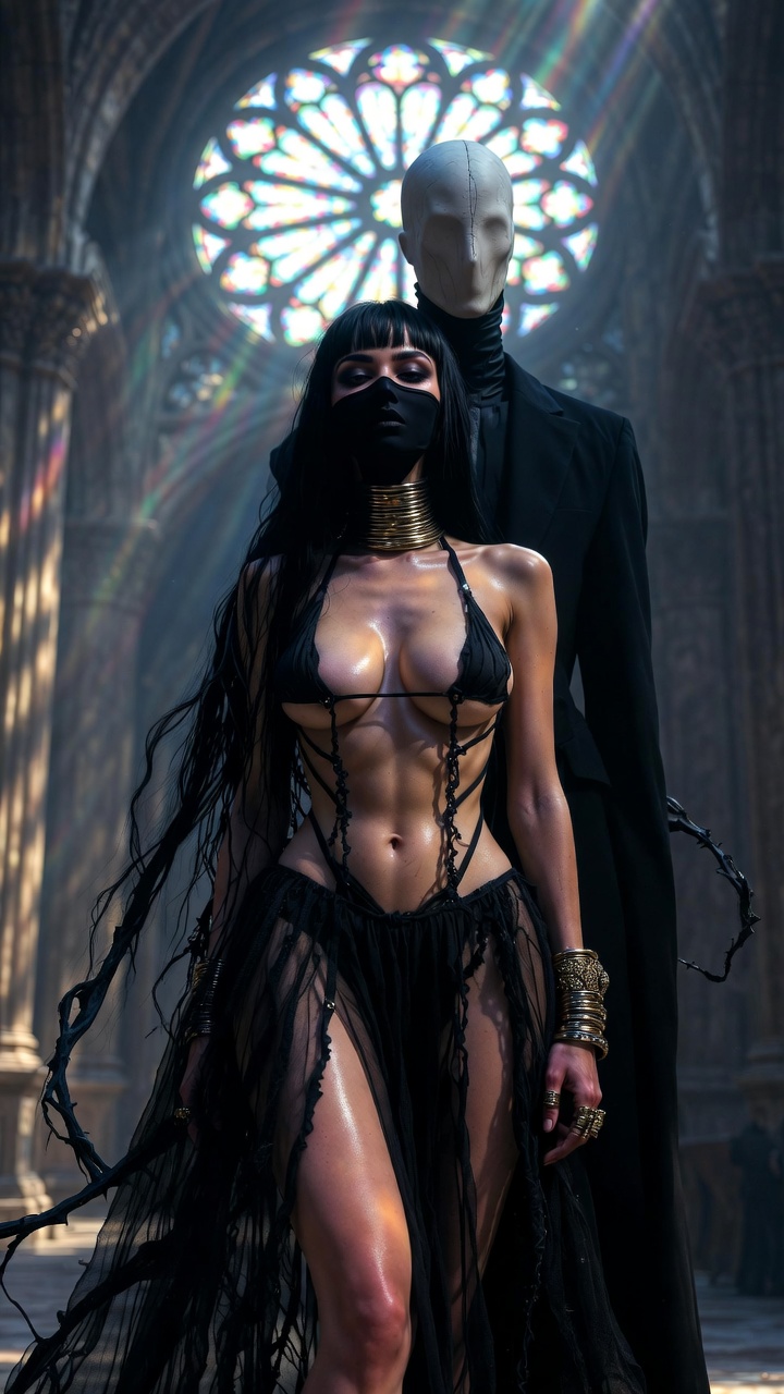 Masked Temptress Entwined with Faceless Shadow Guardian