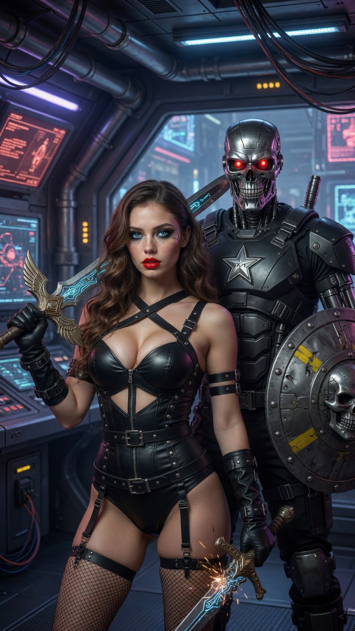 Seductive Warrior Woman with Robotic Skeleton