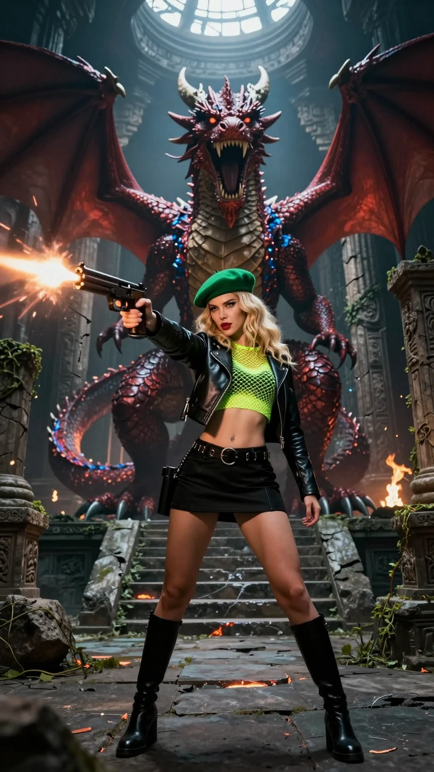 Dragon Hunter in Neon Combat Fantasy Temple