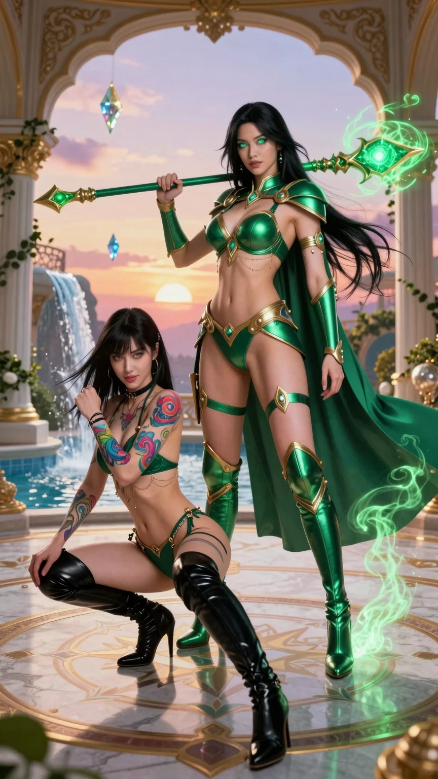 Emerald Sorceress and Tattooed Warrior Palace Encounter