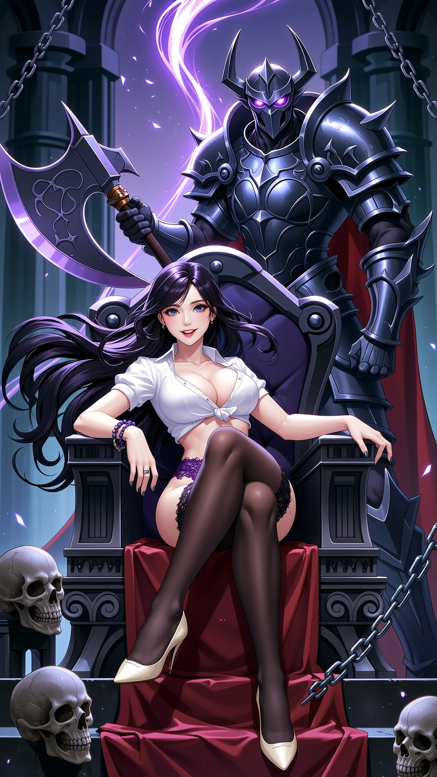 Brunette Seductress with Armored Dark Knight