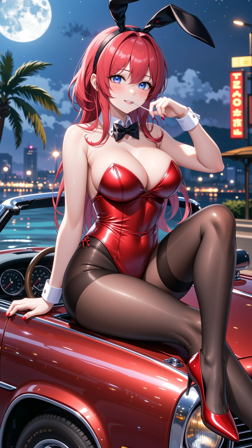Neon Moon Bunny on Vintage Red Convertible