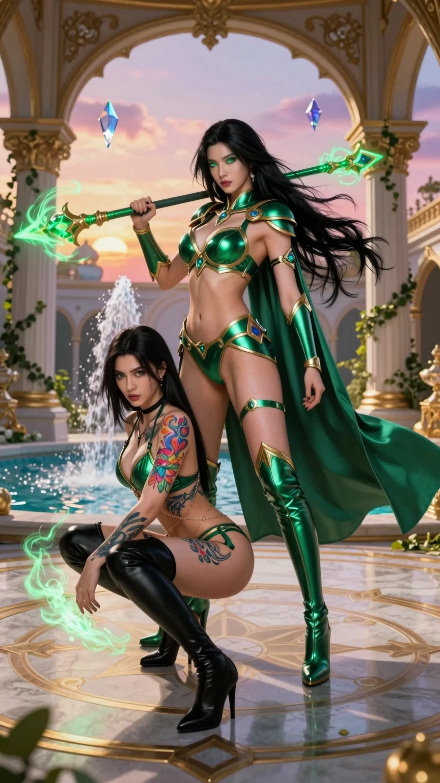 Emerald Sorceress and Tattooed Warrior Palace Encounter