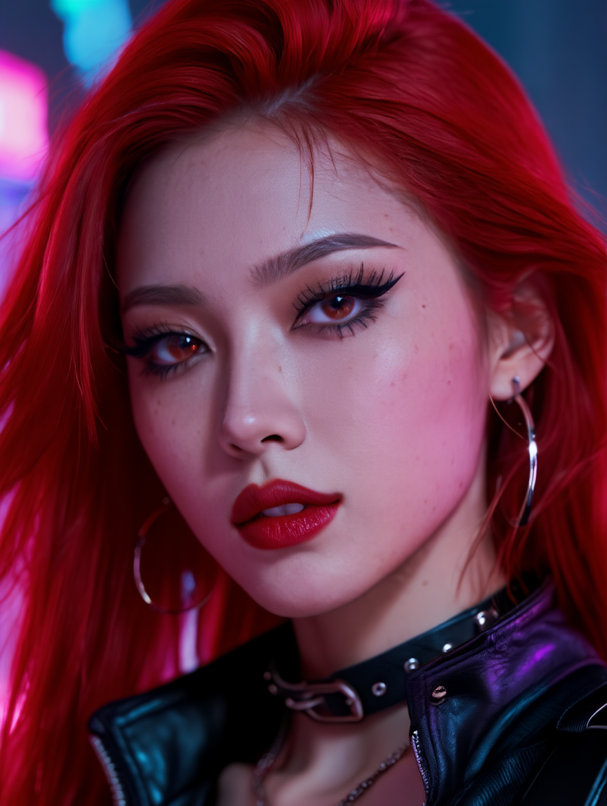 Neon Cyberpunk Femme Fatale in Futuristic City Nights