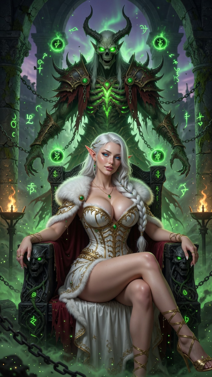 Enchanting White-Haired Elf Sorceress in Mystic Chamber