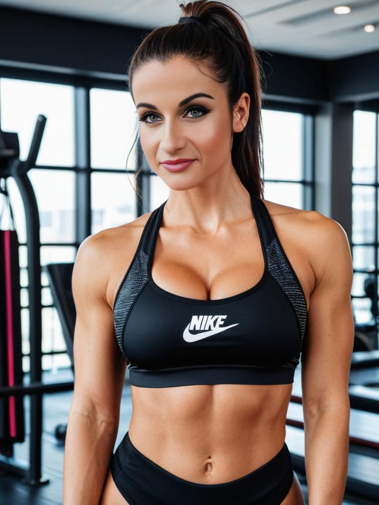 Athletic Power: Fit Brunette Workout Portraits in Modern Gym