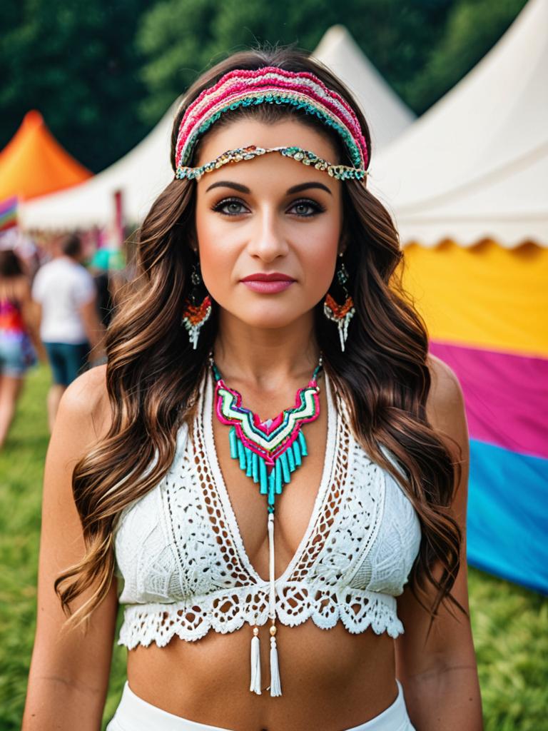 Boho Festival Portraits with White Lace Top and Tribal Jewelry