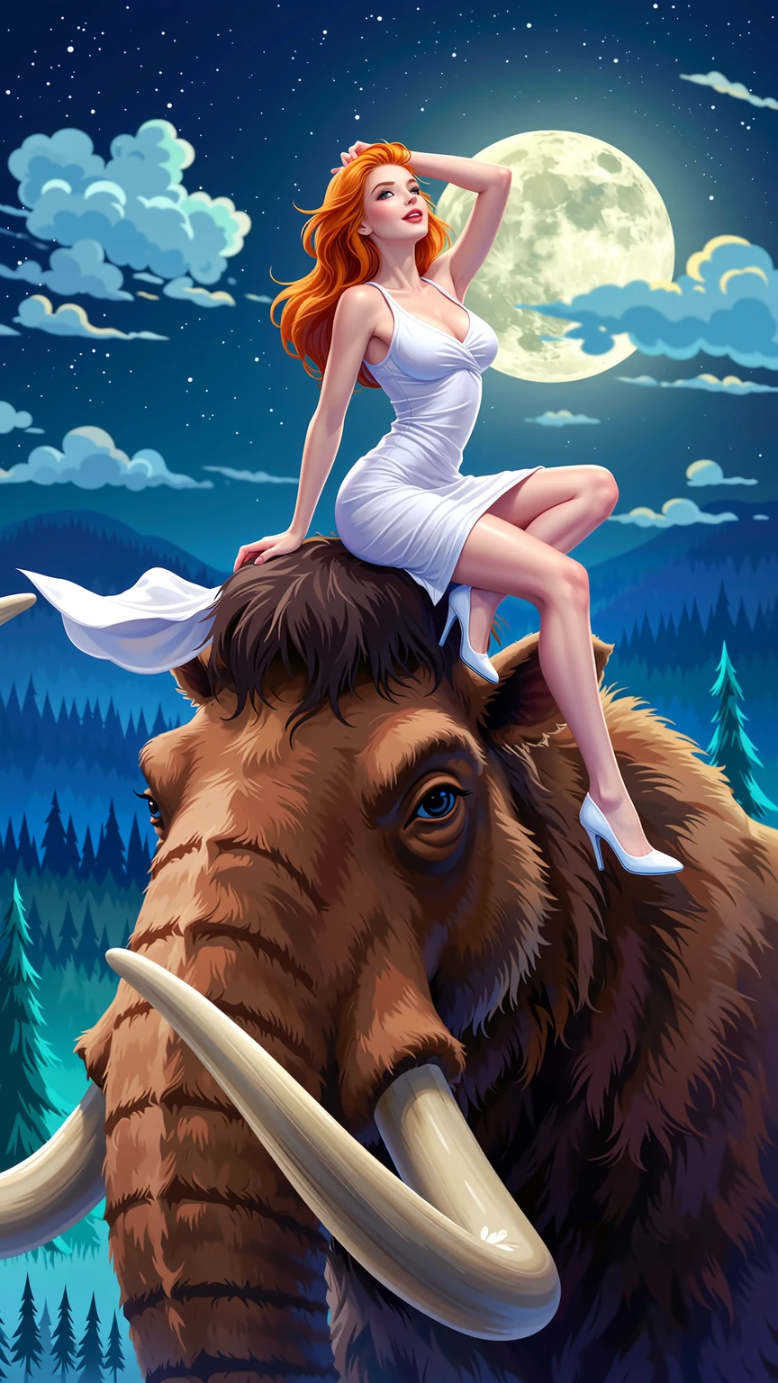Moonlit Goddess Riding the Ancient Mammoth