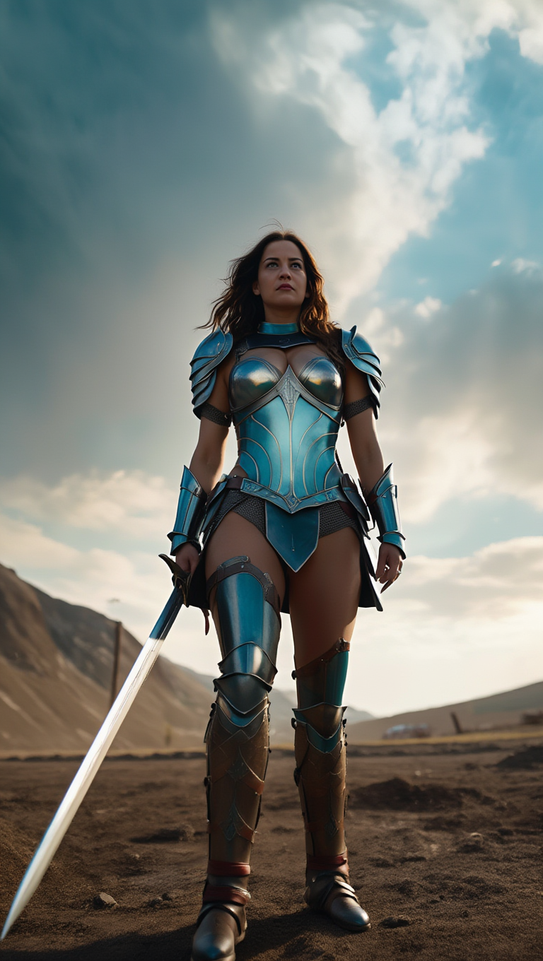 Steel Valkyrie Rising Across Desert Battlefield