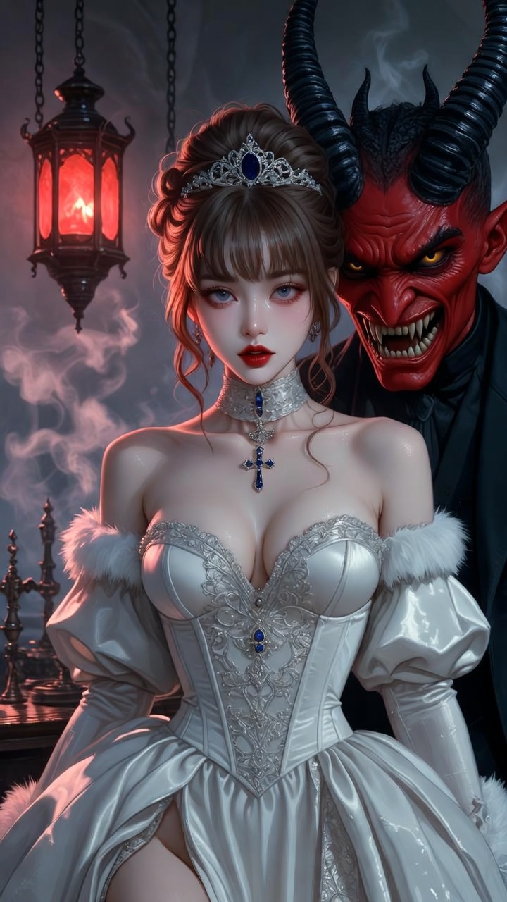 Innocent Bride with Menacing Red Demon Gothic Horror Fantasy Series