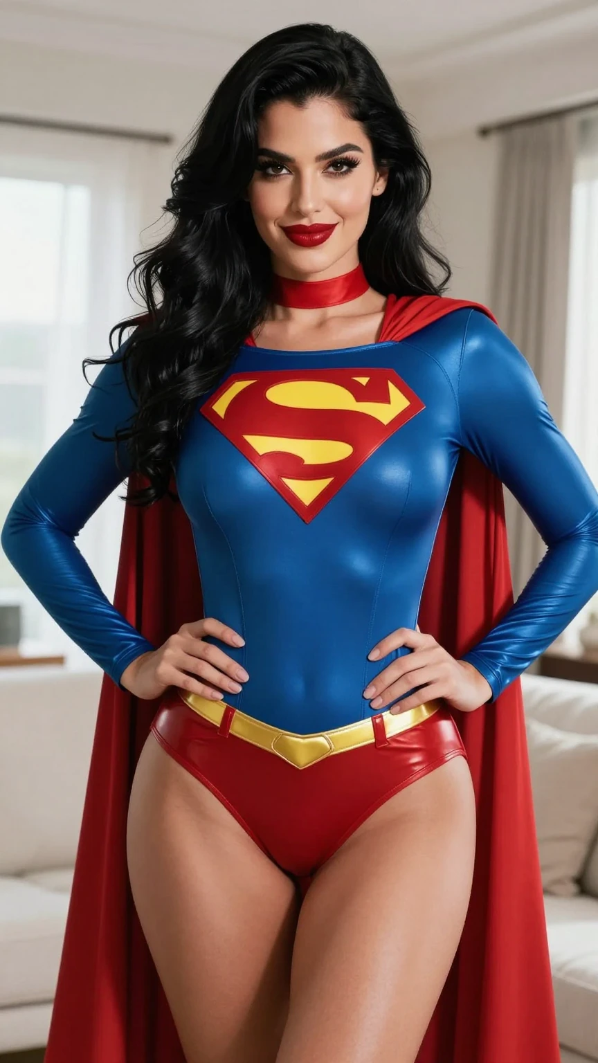 Sultry Voluptuous Woman in Classic Superman Costume