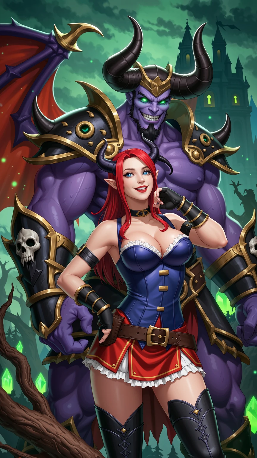 Seductive Red Demoness with Purple Demon Lord