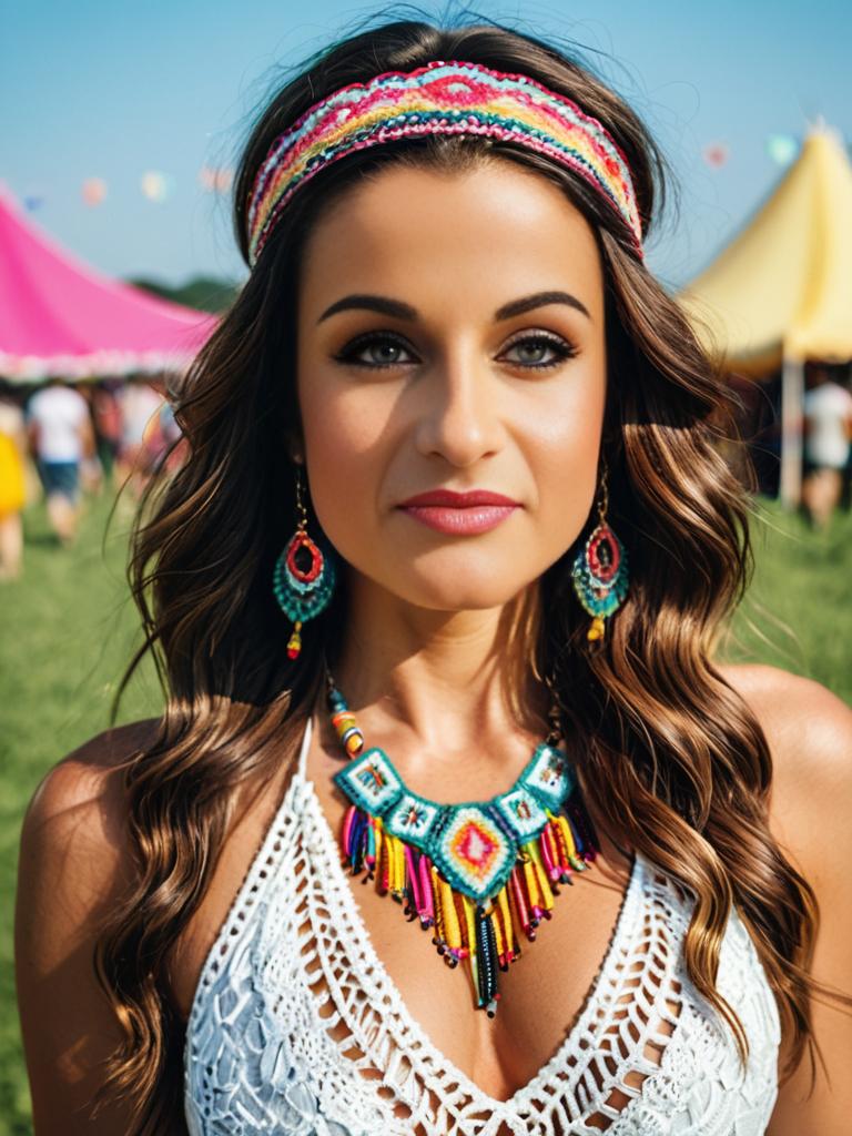 Boho Festival Portraits with White Lace Top and Tribal Jewelry