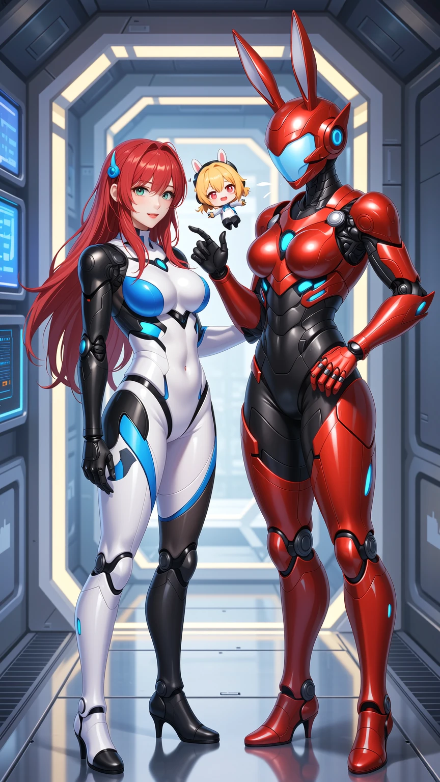 Redhead and Bunny Robot Duo