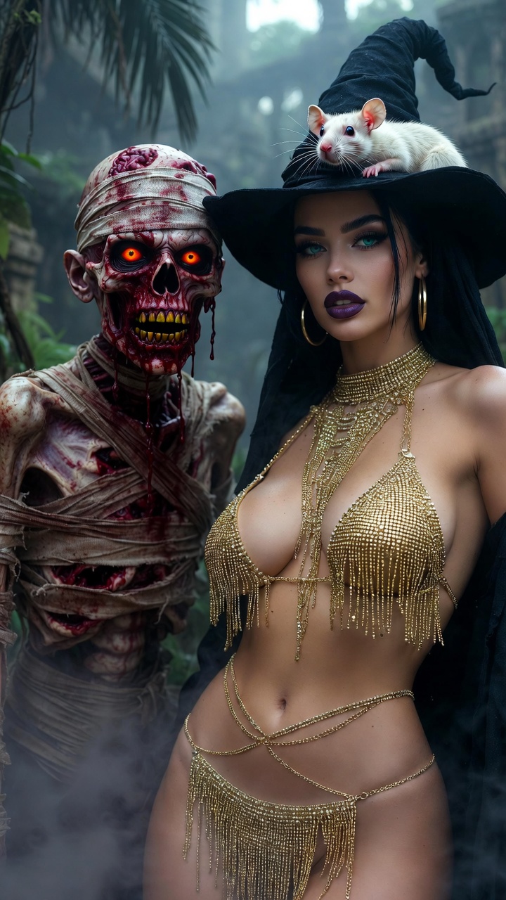 Golden Chain Temptress Beside Undead Voodoo Sorcerer
