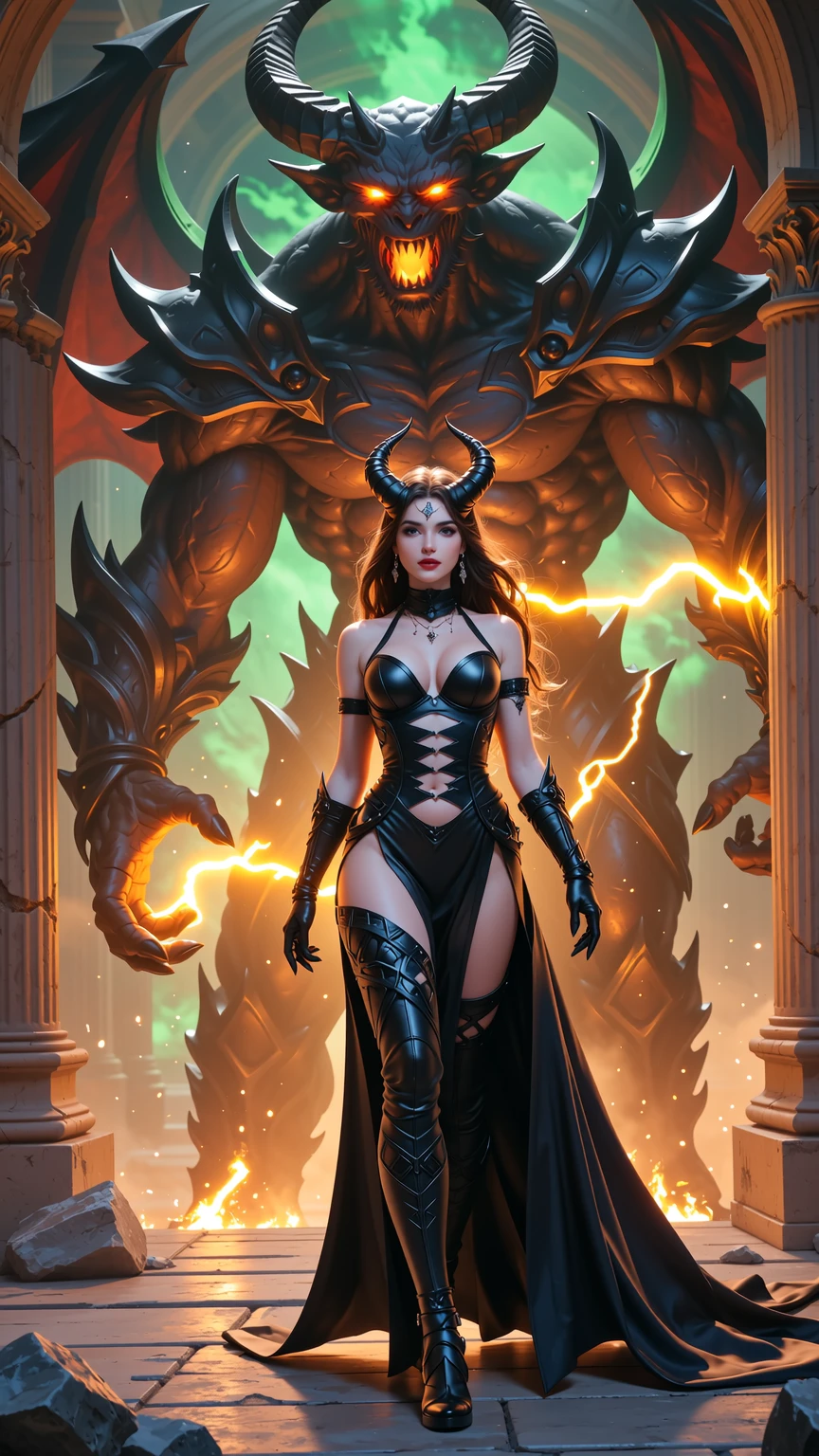 Dark Sorceress Commanding Infernal Twin Demon