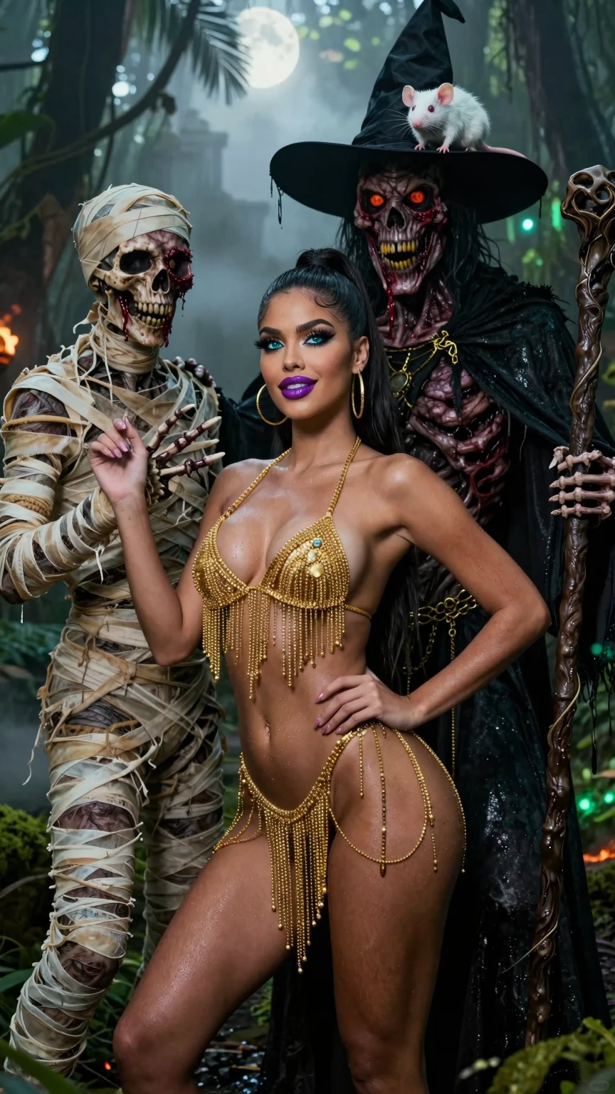 Golden Chain Temptress Beside Undead Voodoo Sorcerer