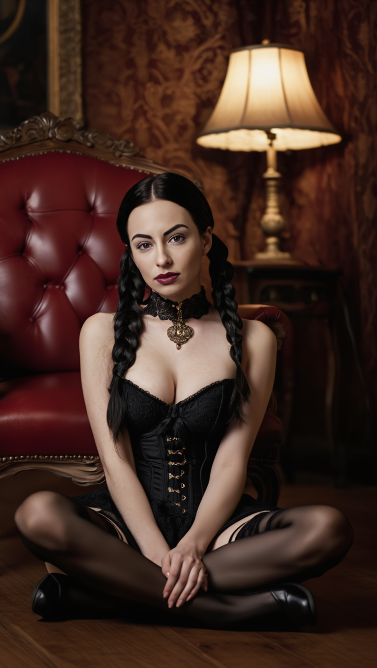 Velvet Temptation: Gothic Corset Elegance in Candlelit Interiors