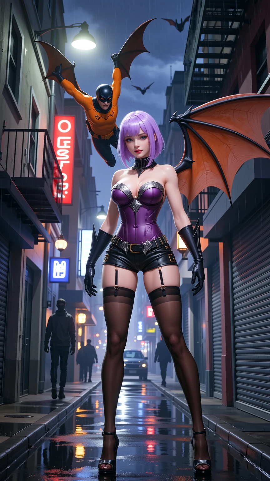 Neon Gothic Alley with Winged Femme Power