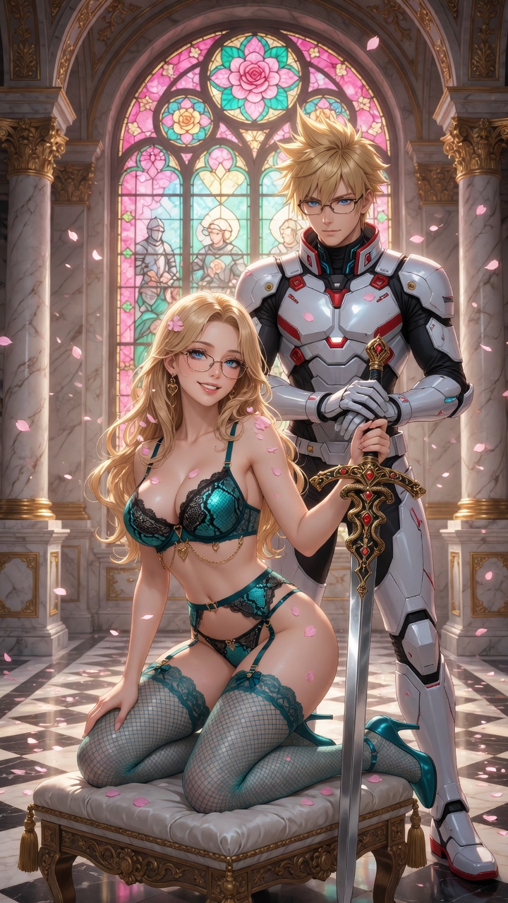 Blonde Lingerie Knight and Armored Warrior
