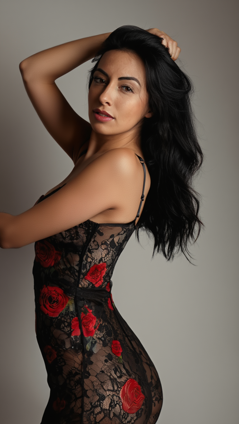 Red Floral Lace Lingerie Studio Fashion Portrait Series