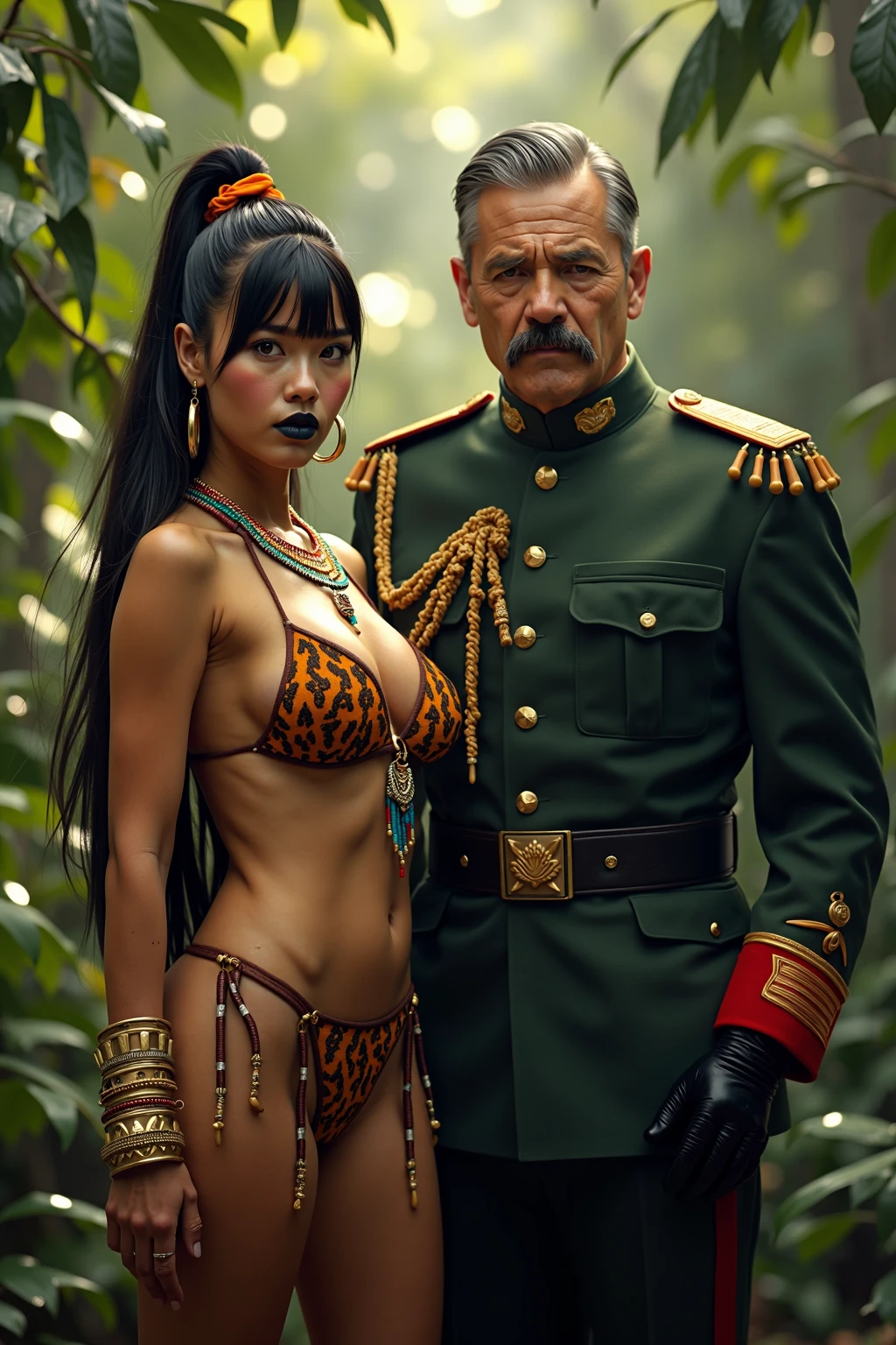 Exotic Tribal Bikini Beauty with Military Officer Jungle Adventure Series