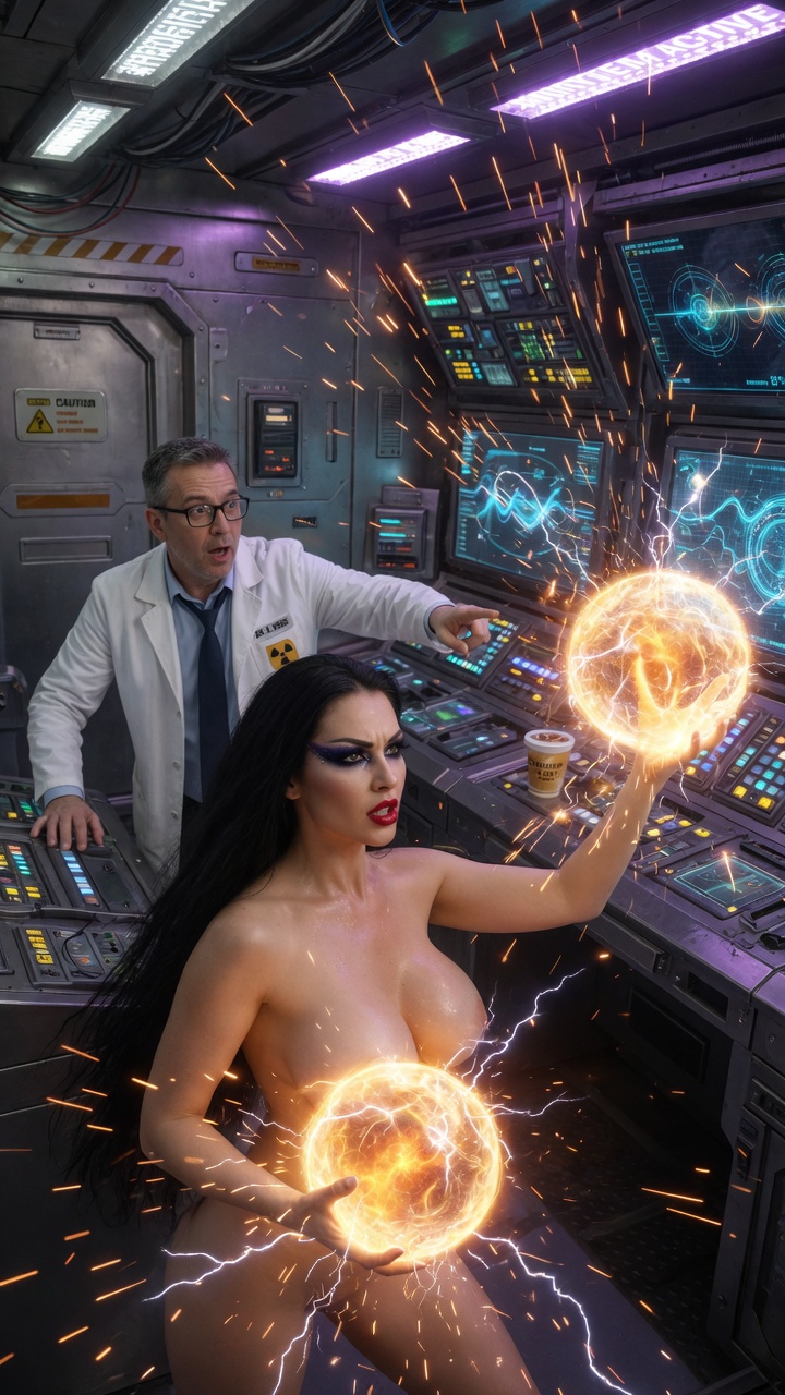 Nude Energy Sorceress in Spaceship Lab