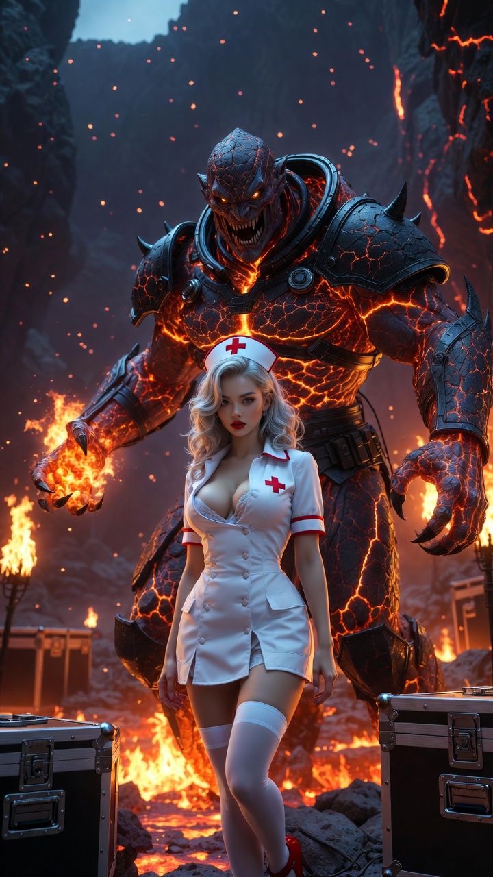 Infernal Guardian and Seductive Nurse in Lava Lair