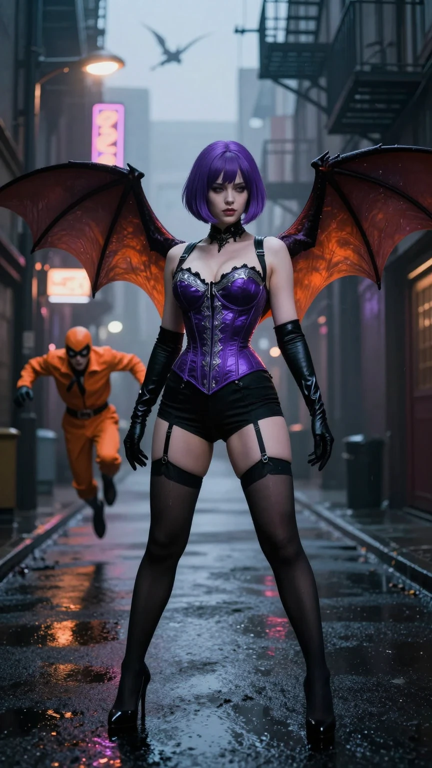 Neon Gothic Alley with Winged Femme Power