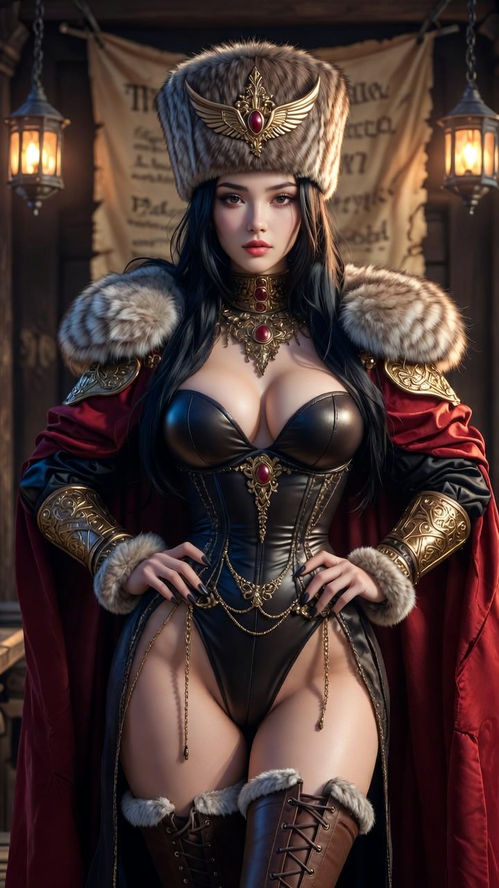 Fur-Crowned Leather Empress – Crimson Dominion