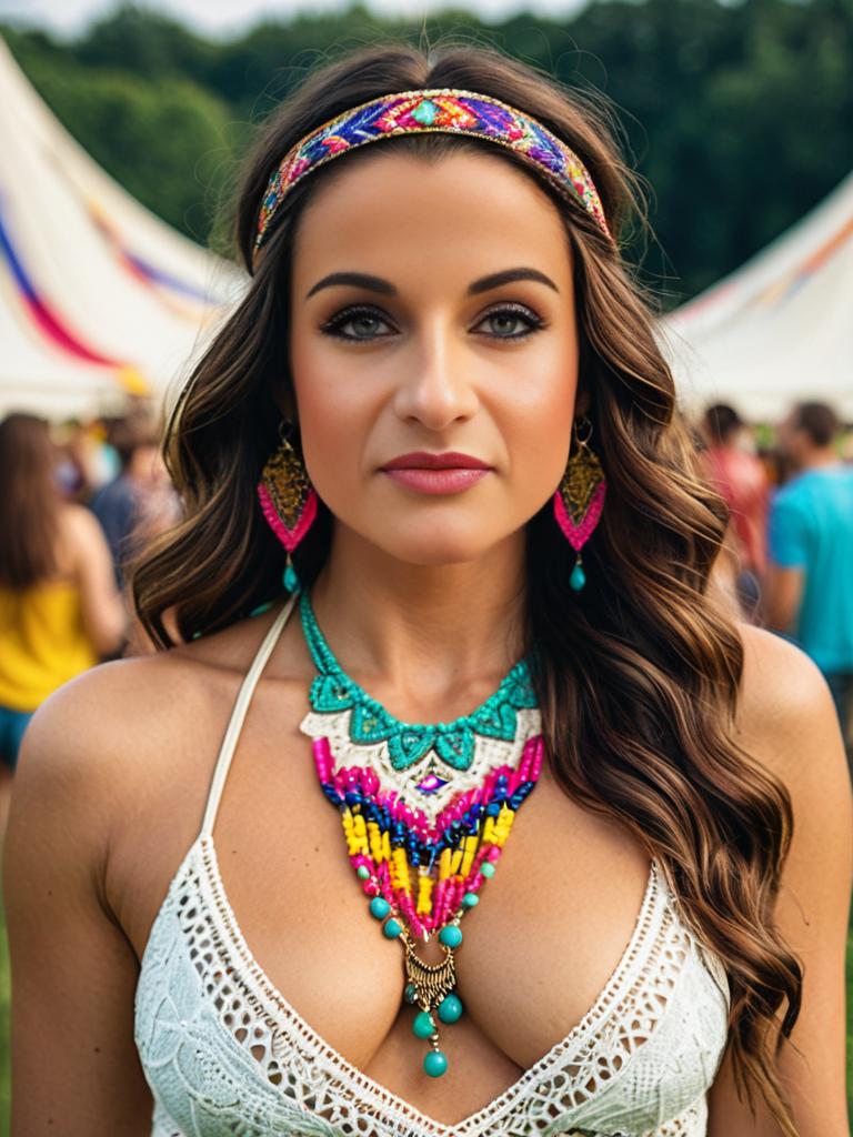 Boho Festival Portraits with White Lace Top and Tribal Jewelry