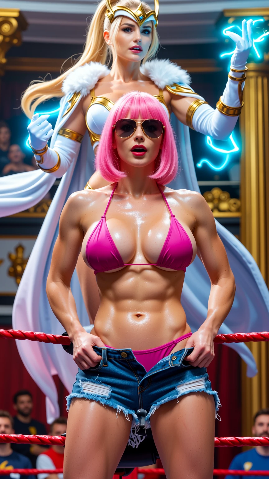 Pink-Haired Bikini Babe in Wrestling Ring