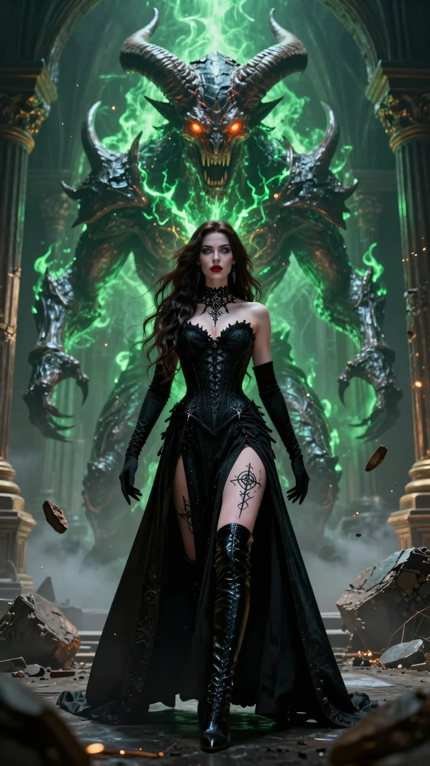 Dark Sorceress Commanding Infernal Twin Demon