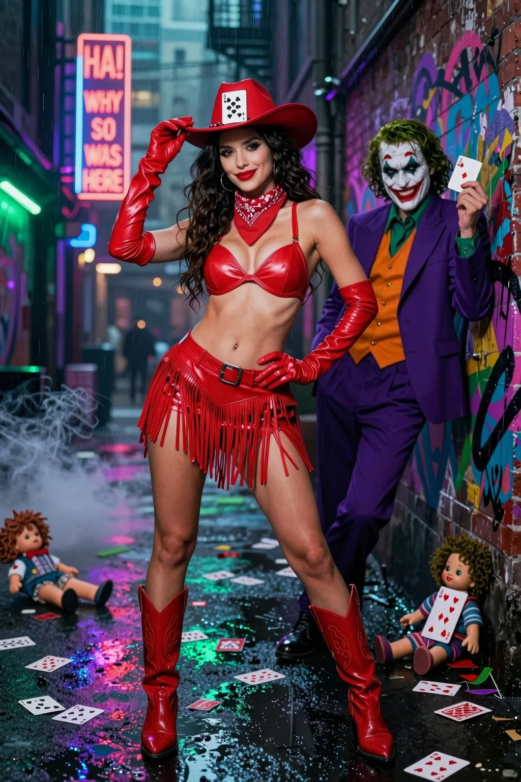 Cowgirl in Red Leather Meets Joker Alley