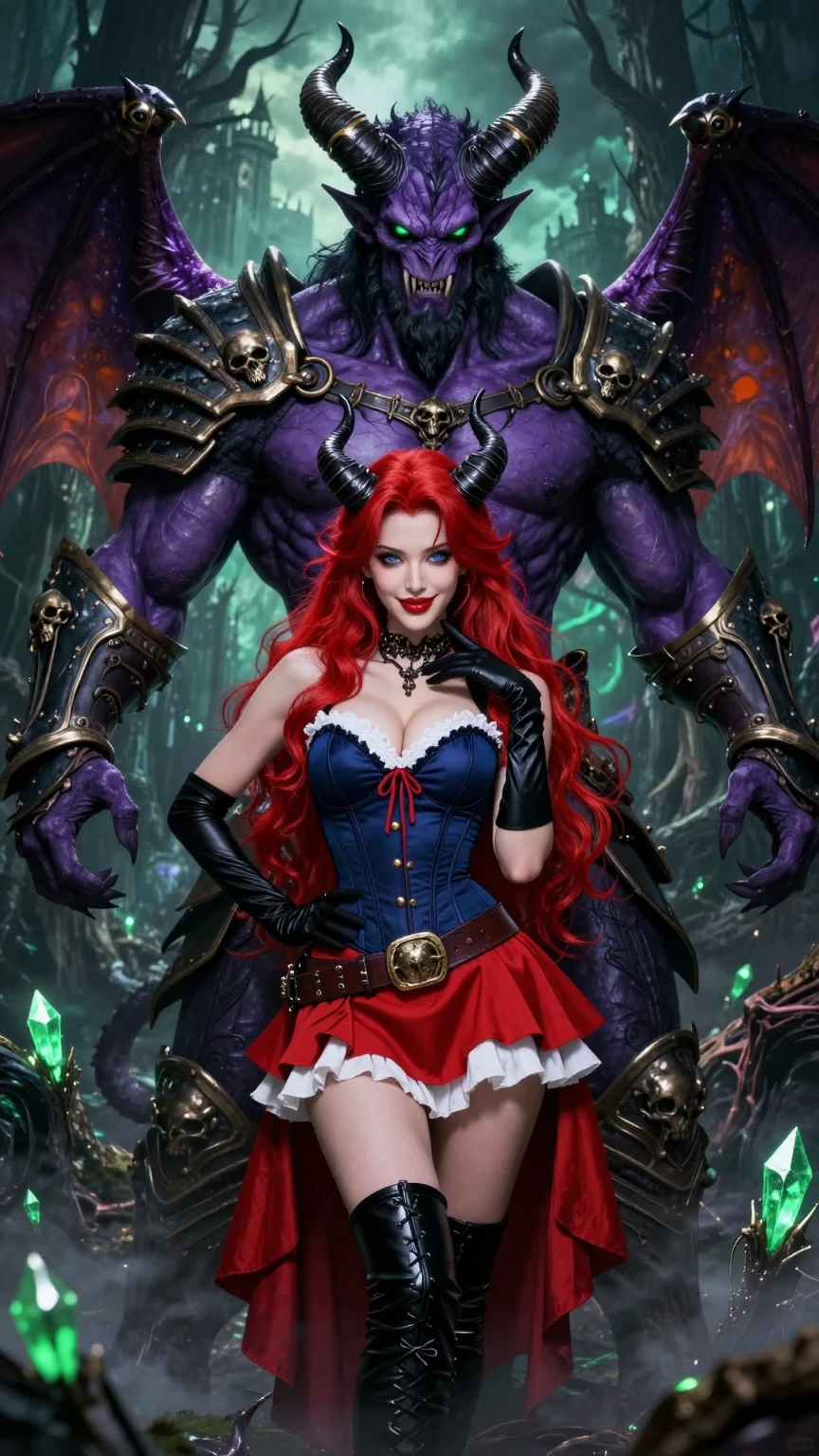 Seductive Red Demoness with Purple Demon Lord