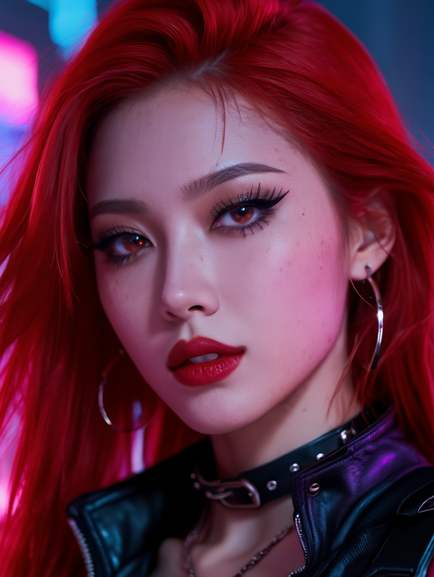 Neon Cyberpunk Femme Fatale in Futuristic City Nights