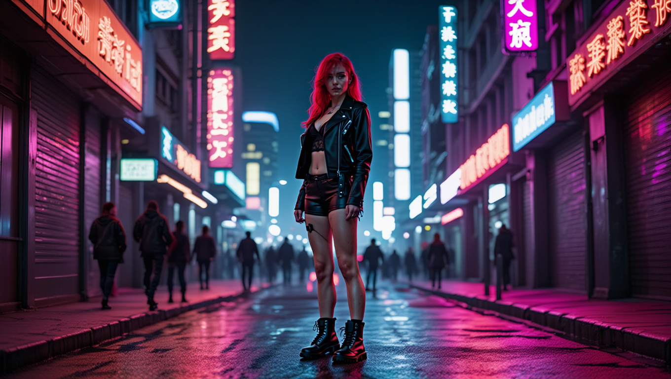 Neon Alley Cyberpunk Rebel Under Dystopian City Lights