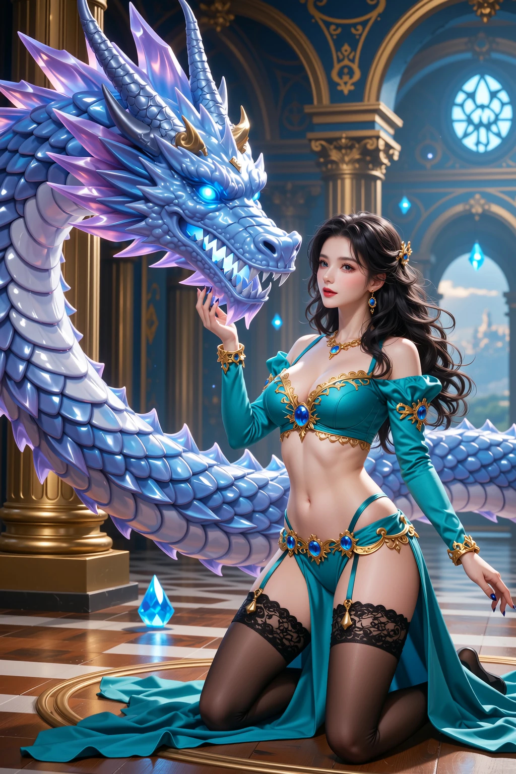Crystal Dragon and Turquoise Fantasy Beauty