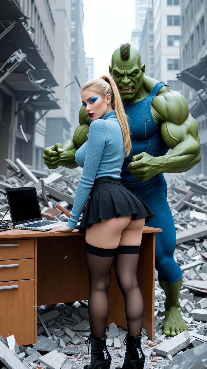 Blonde Survivor and Green Titan Urban Chaos Scene