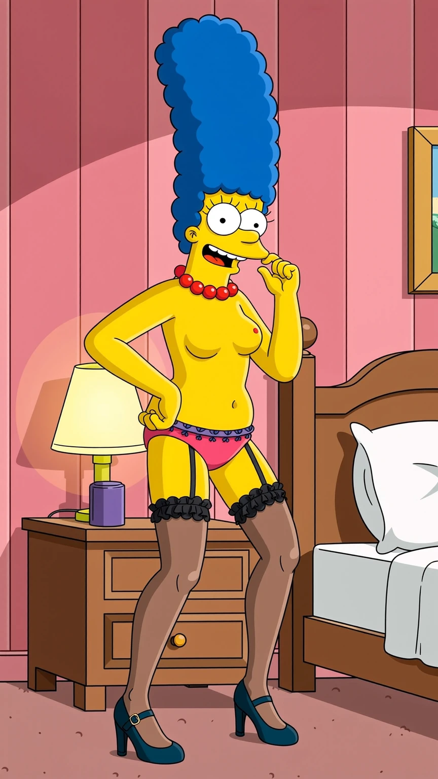 Nude Marge Simpson in Red Lingerie Bedroom