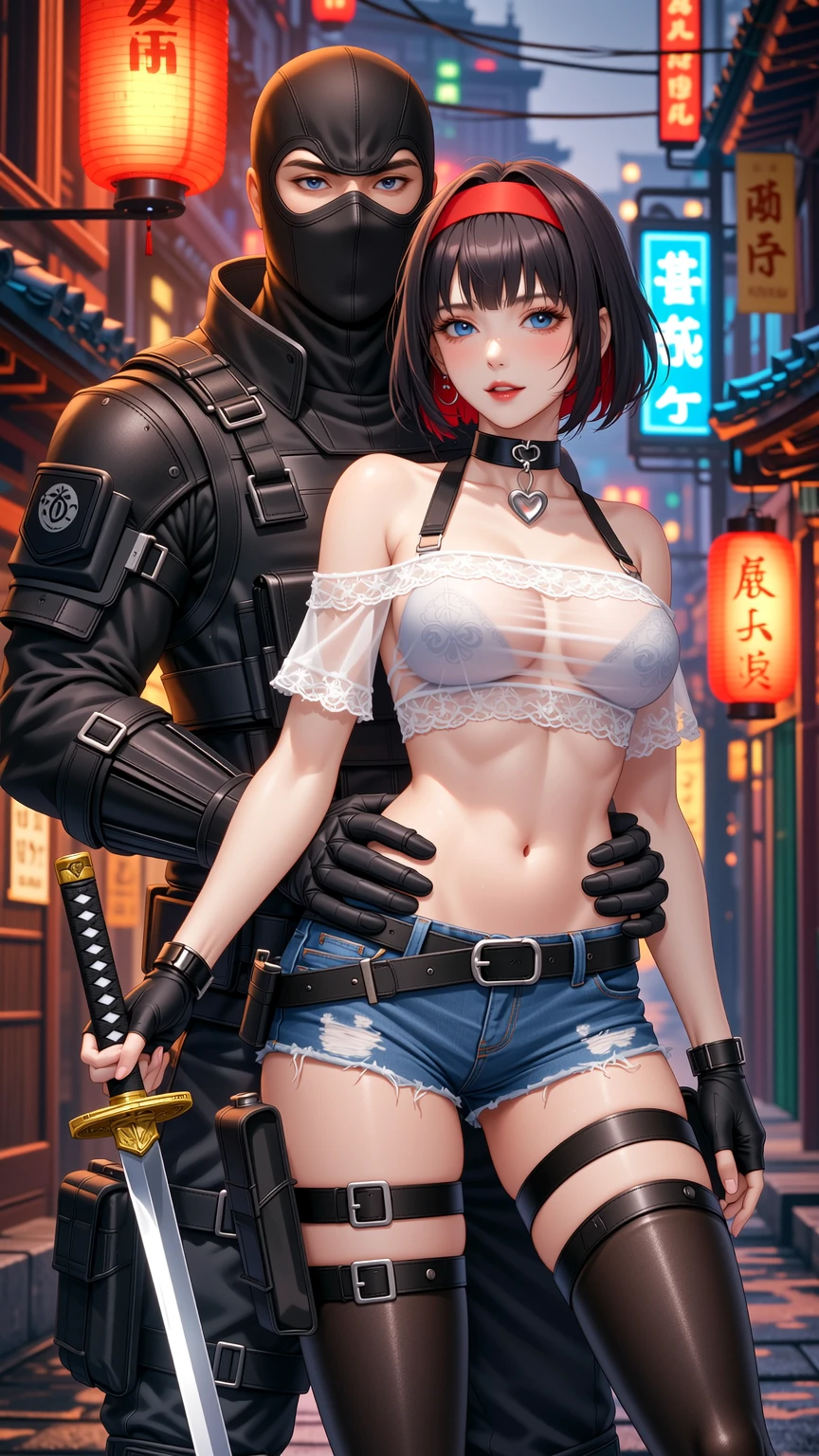 Neon Alley Seduction Sheer Top and Balaclava Intruder