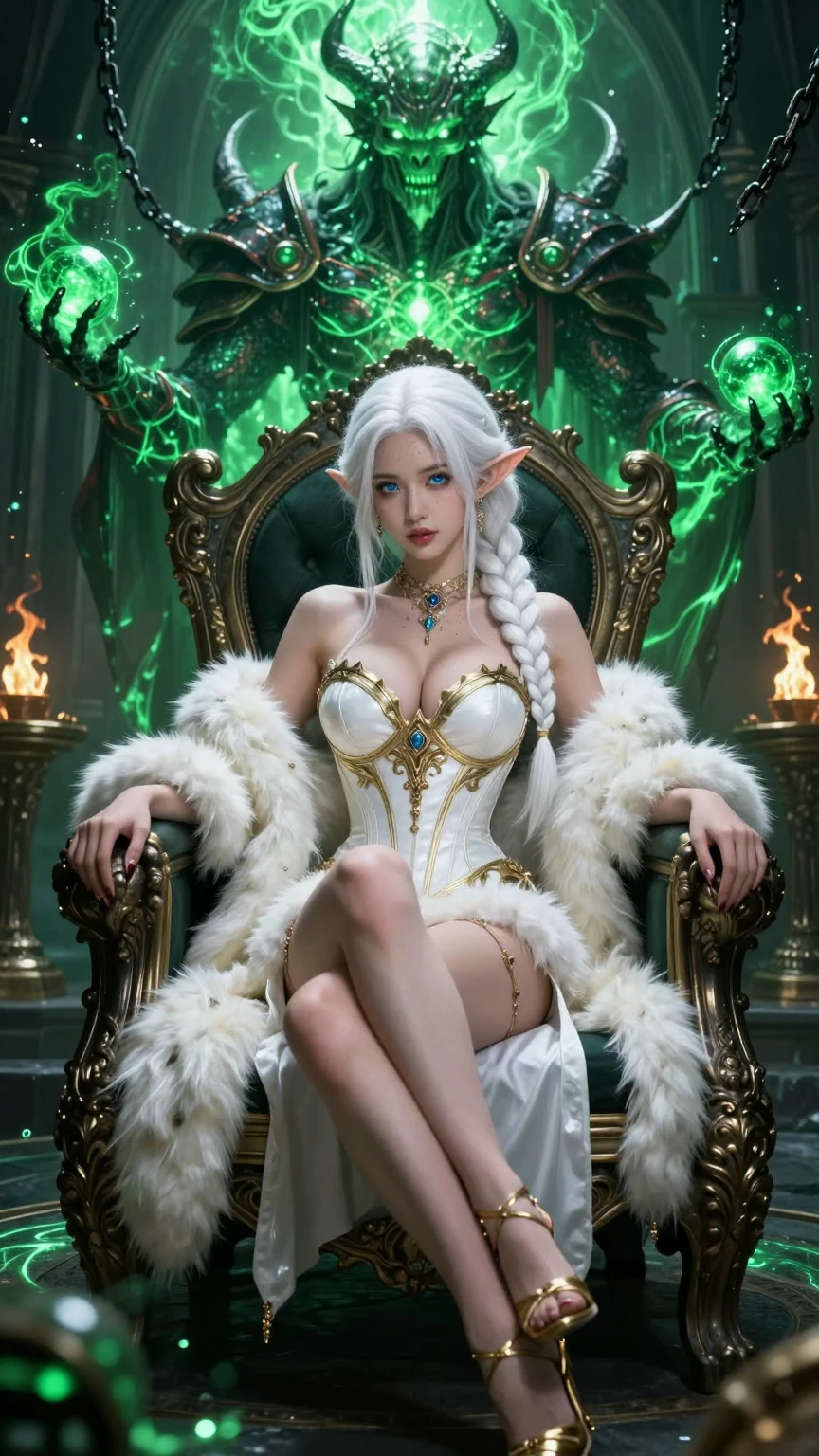 Enchanting White-Haired Elf Sorceress in Mystic Chamber